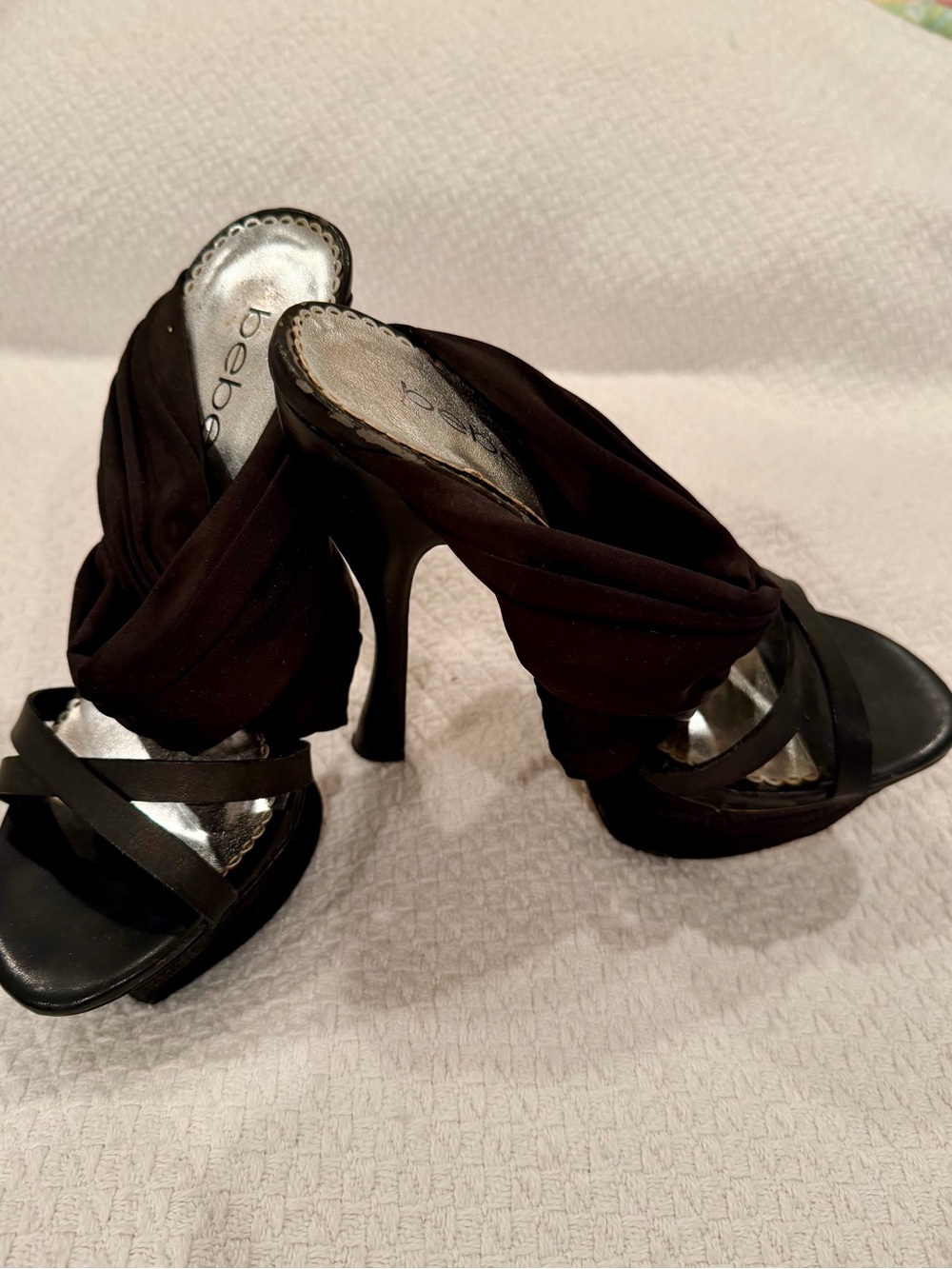 bebe Black Wrapped High Heel Slide sandals